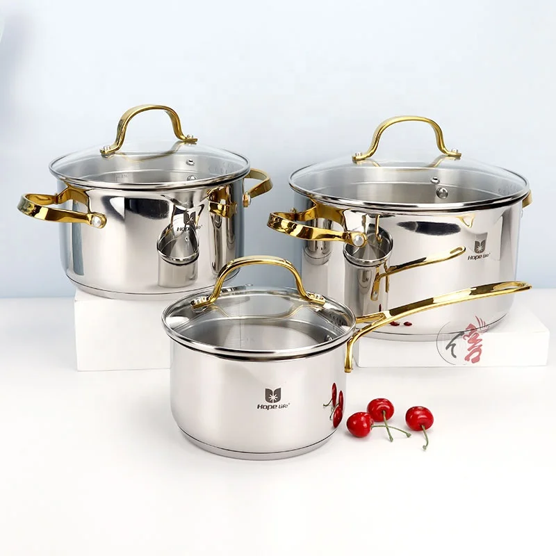 6Pcs Wholesale kitchenware saucepan cooking pots casserole cookware pots and pans stainless steel cookware