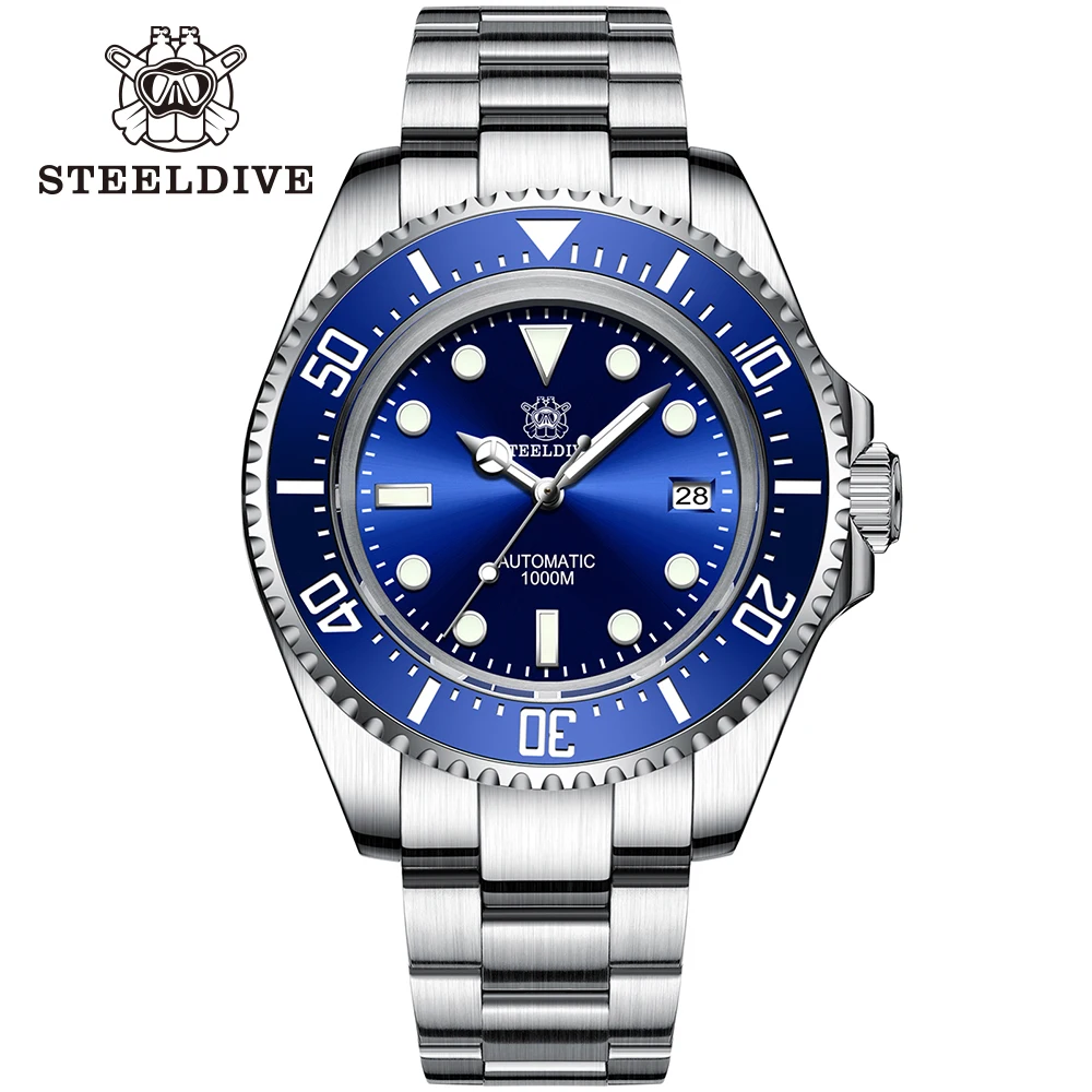 SD1964 Steeldive Brand Blue Dial 45.4MM Men Sapphire Glass 1000M Waterproof NH35 Dive Watch with Ceramic Bezel