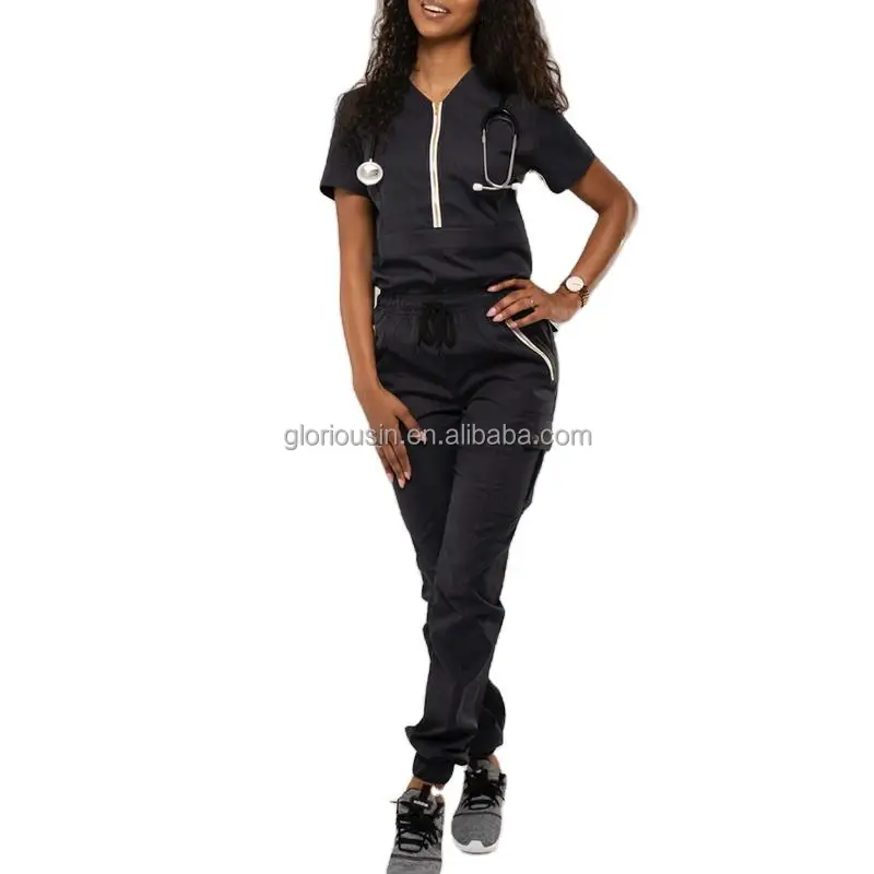 GloriousIn female scrub set 2023 hospital male salon uniform shoes doctor v neck antimicrobial dickie distribution v neck sexy
