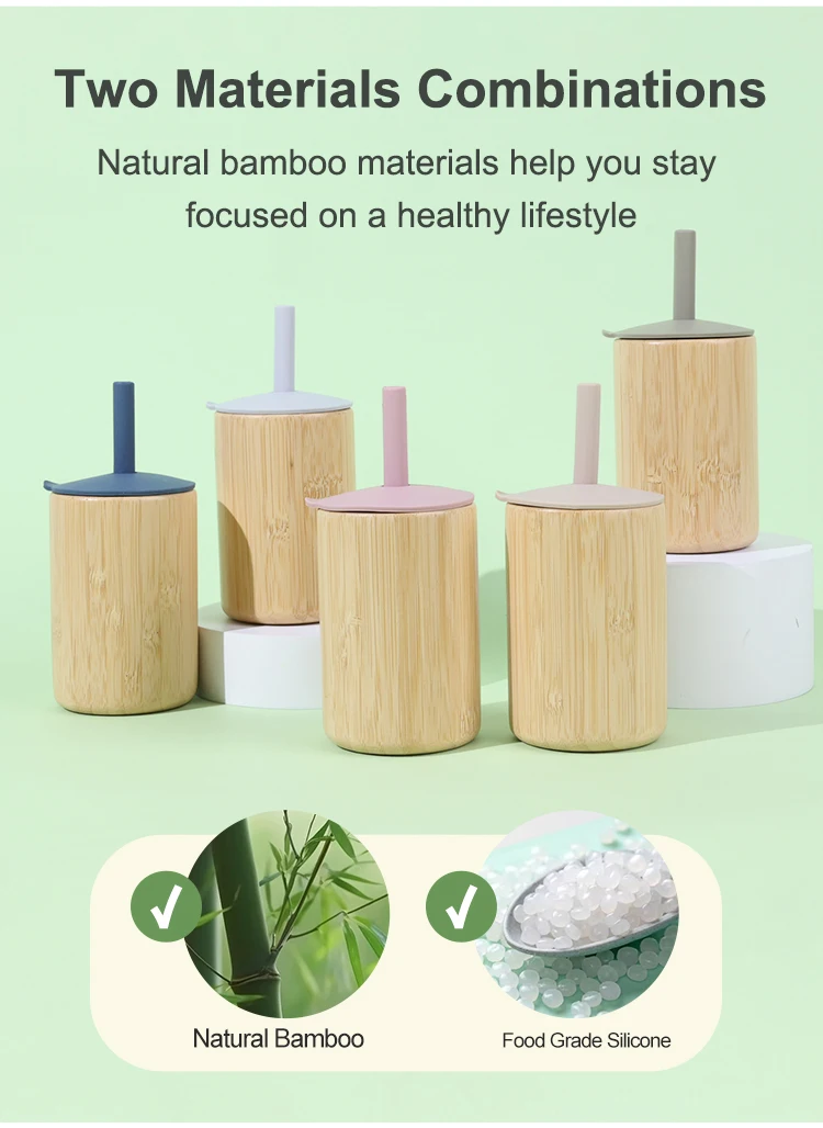 Custom Logo Eco Friendly New Bpa Free Safe Bamboo Toddler Cup Bamboo Straw Toddlers Kids Baby Sippy Cup With Silicone Lid Straw