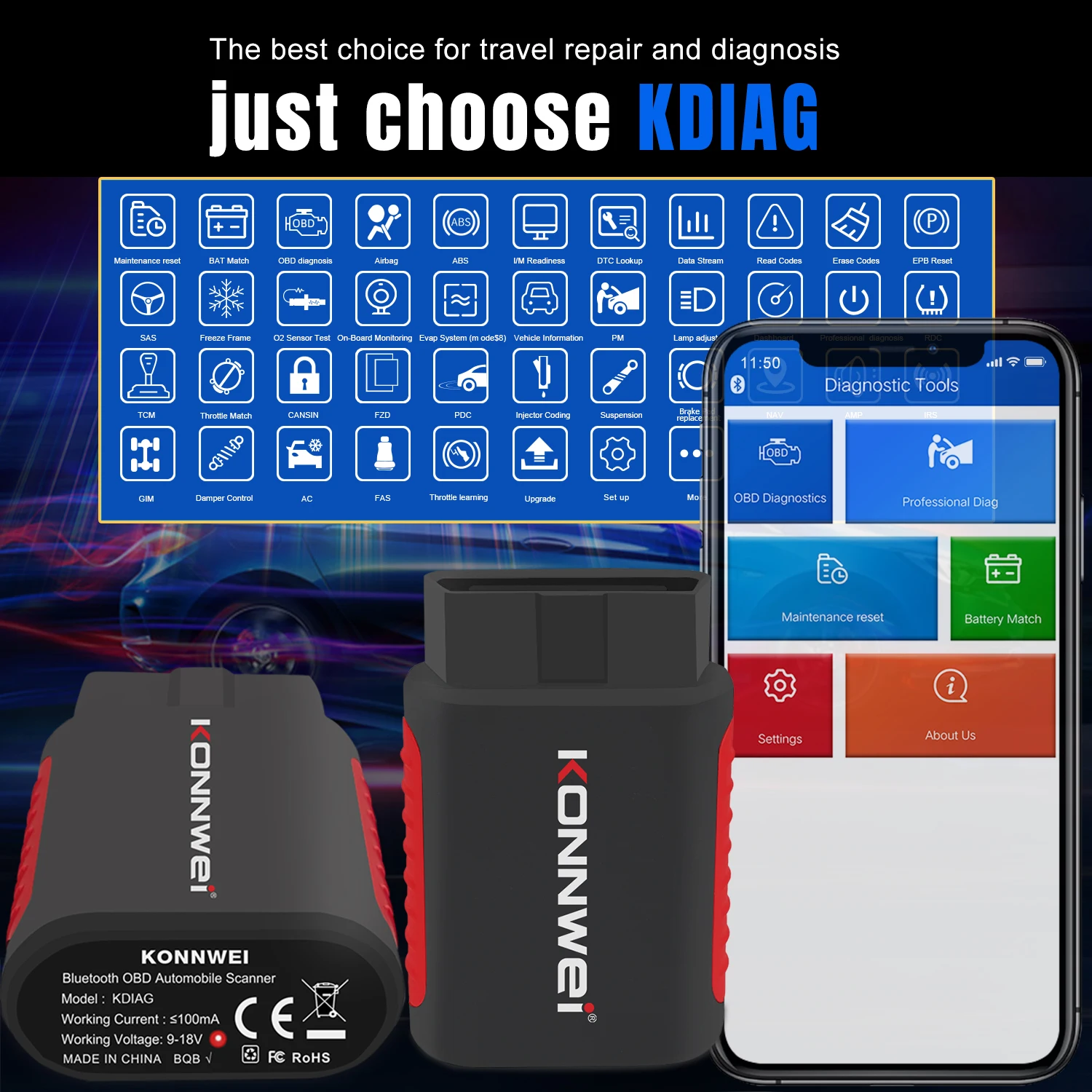 Factory Direct OBD2 scanner diagnostic tool Konnwei  Kdiag full system scanner Universal diagnostic scanner for  European cars