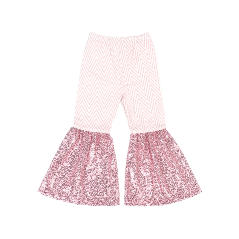 kid autumn flare brushed milk silk & sequins fabric factory outlet bell bottom pants support customized design and prints