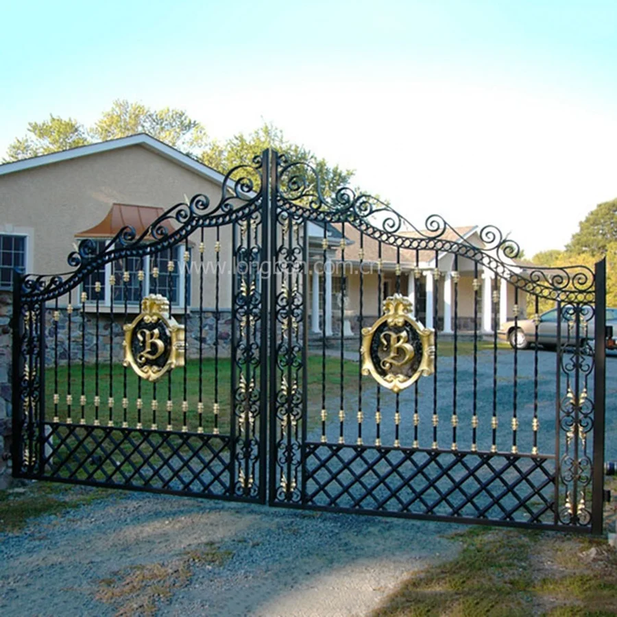 Main latest double door wrought iron gates designs wood steel garden driveway entrance gate