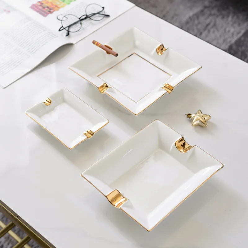 Fashion Ceramic Cigar Ashtray With Gold Border Portable Creativity Cigar Ashtray For Home