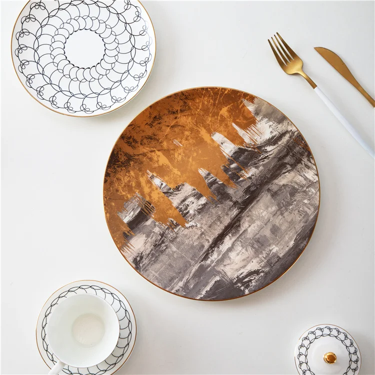 Hot sale luxury gold decal hotel restaurant wedding tableware bone china tea cup saucer coffee mugs set