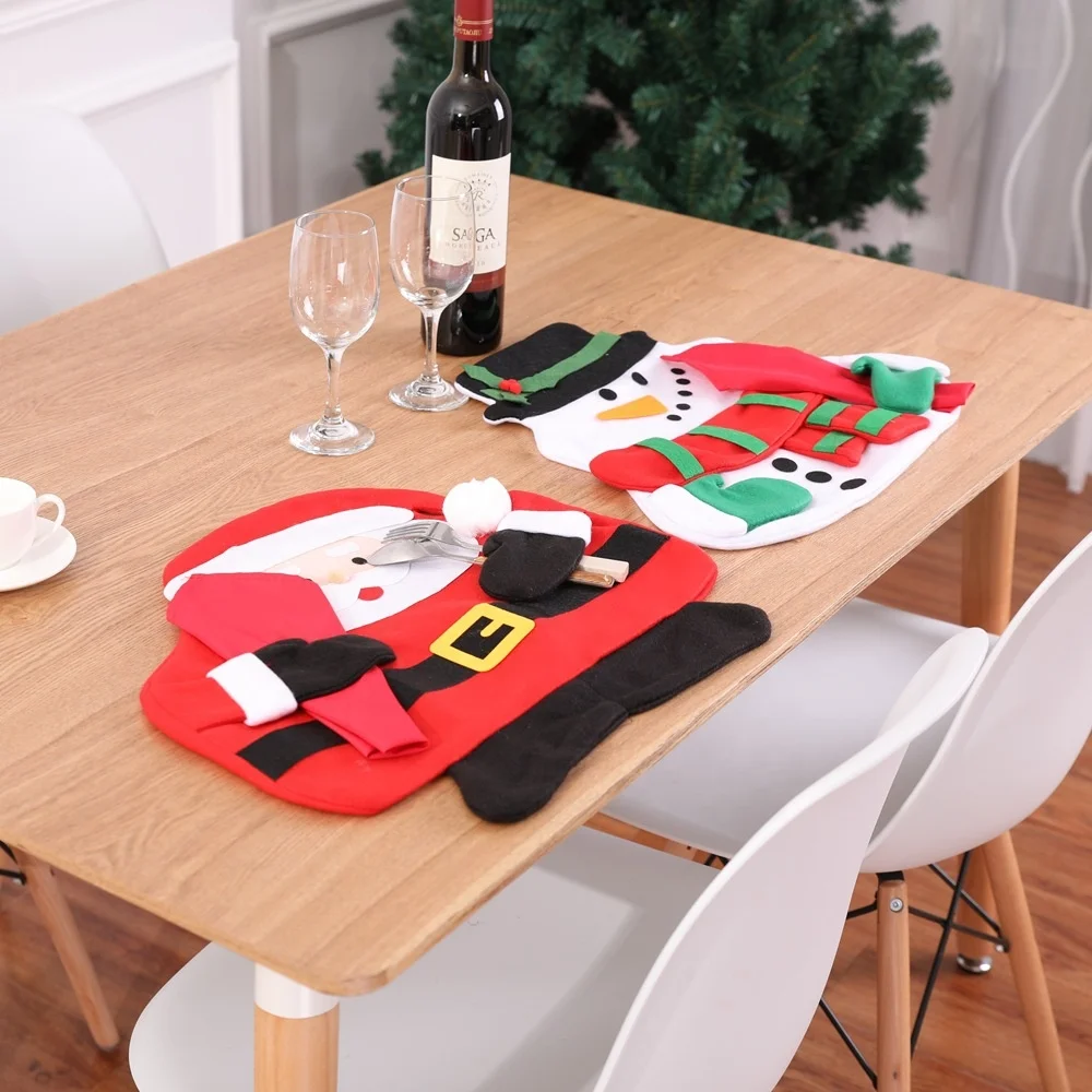 Hot Spot Christmas Gifts Santa Snowman Placemat Double Layer Table Mat White With Napkin