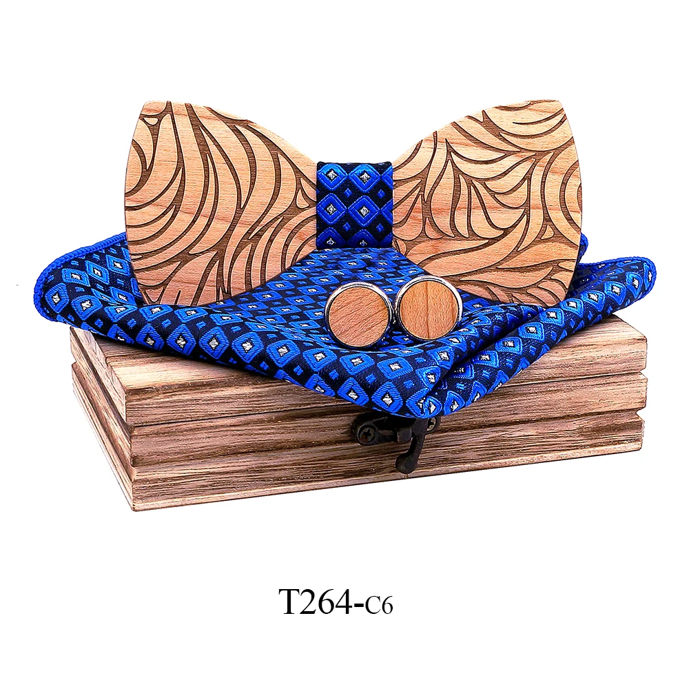 2019 New arrival Wood Bowtie+Handkerchief+Cufflinks Sets Marriage Groom Wooden Bow Tie Bowknots Wedding Christmas