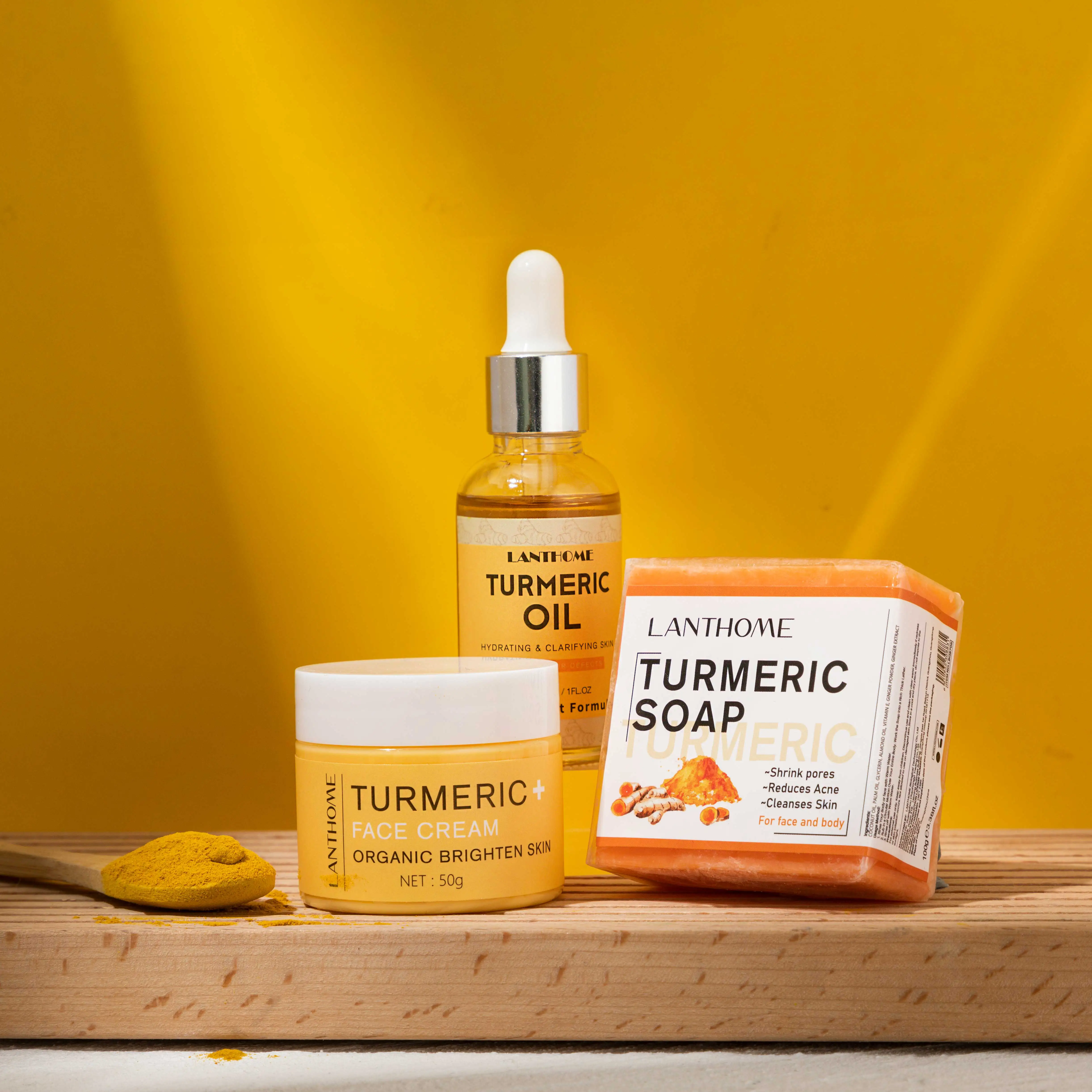 OEM Skin Care Turmeric Extract Lightening Oil Cream Soap Turmeric Skin Care Set for Whitening Brighten