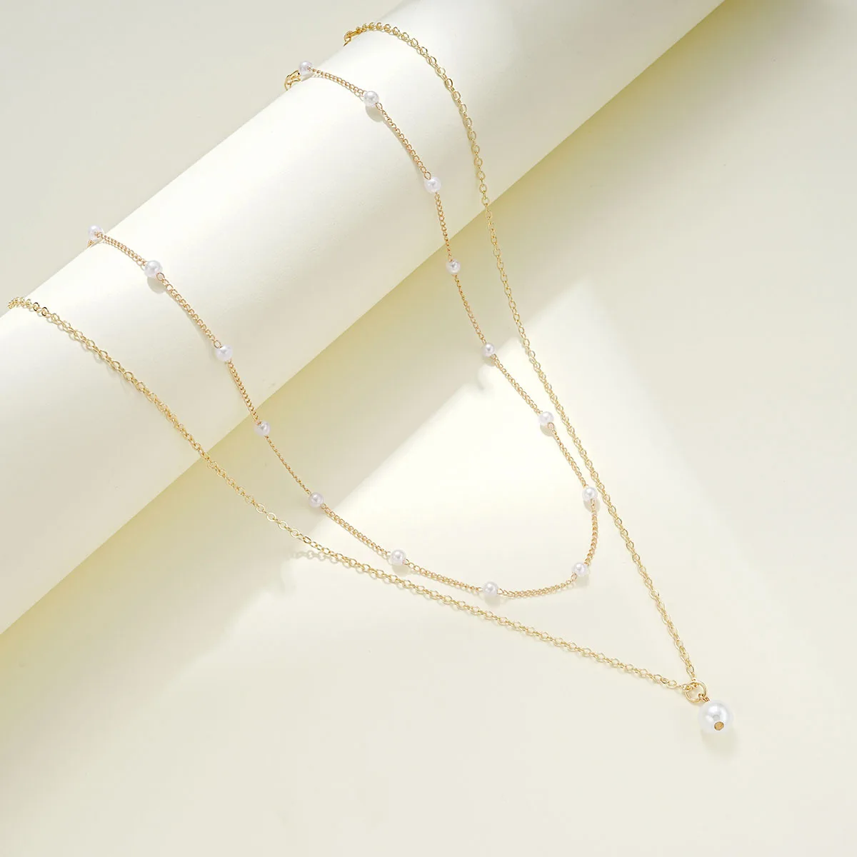 European American Luxury Double Layer Clavicle Chain Baroque Pearl Necklace Simple Short Design Main Targeted Alloy Fashion