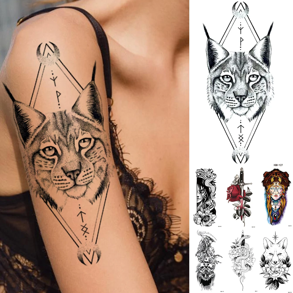Wholesale Body Art 3D Small Waterproof Temporary Tattoo Sticker Lion Crown King Rose Wild Men Women Decoration