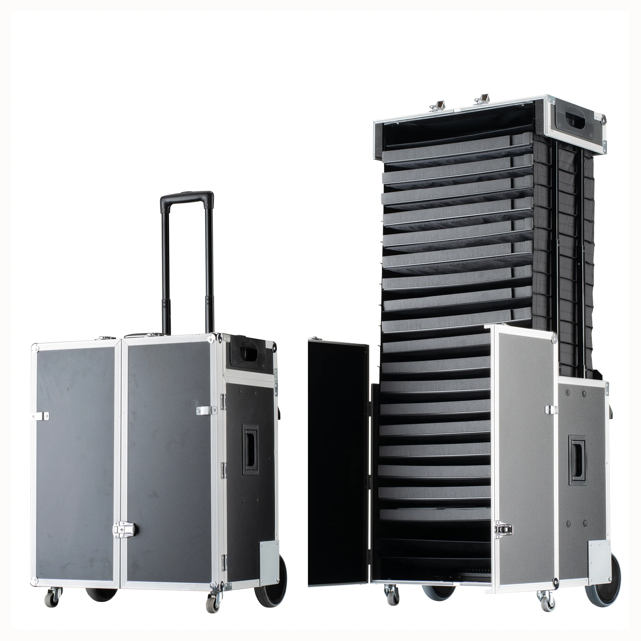 Pull up 77L folding optical frame storage glasses shipping boxes suitcase eyewear display case