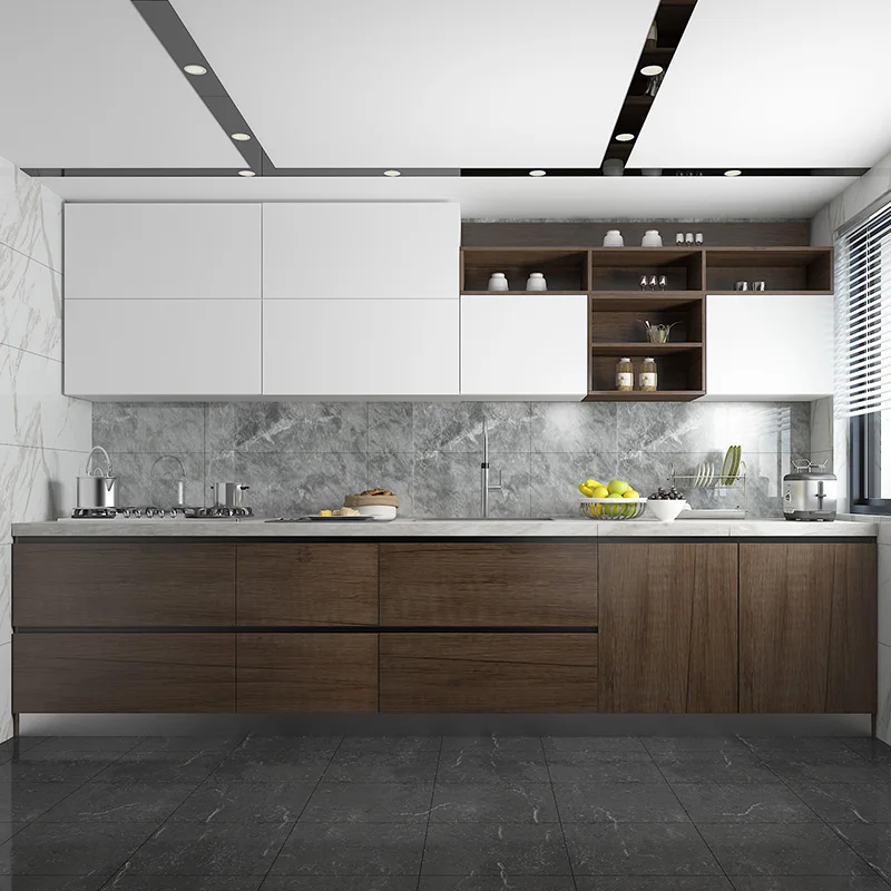 China Foshan Modern Cheap Melamine Kitchen Cabinets Small Wood Kitchen