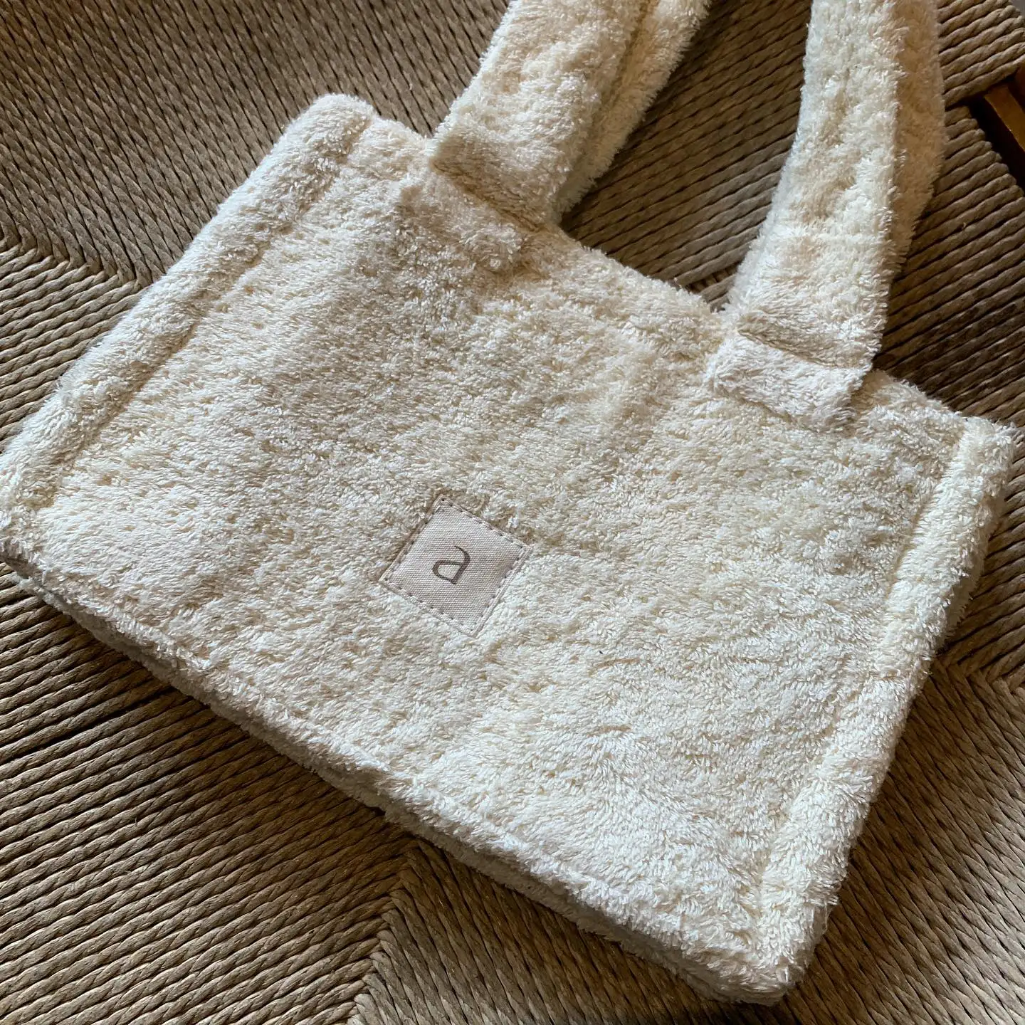 Custom Size Logo Women Large Cozy Fluffy Towel Terry Tote Shoulder Bag with Inner Zipper Compartments