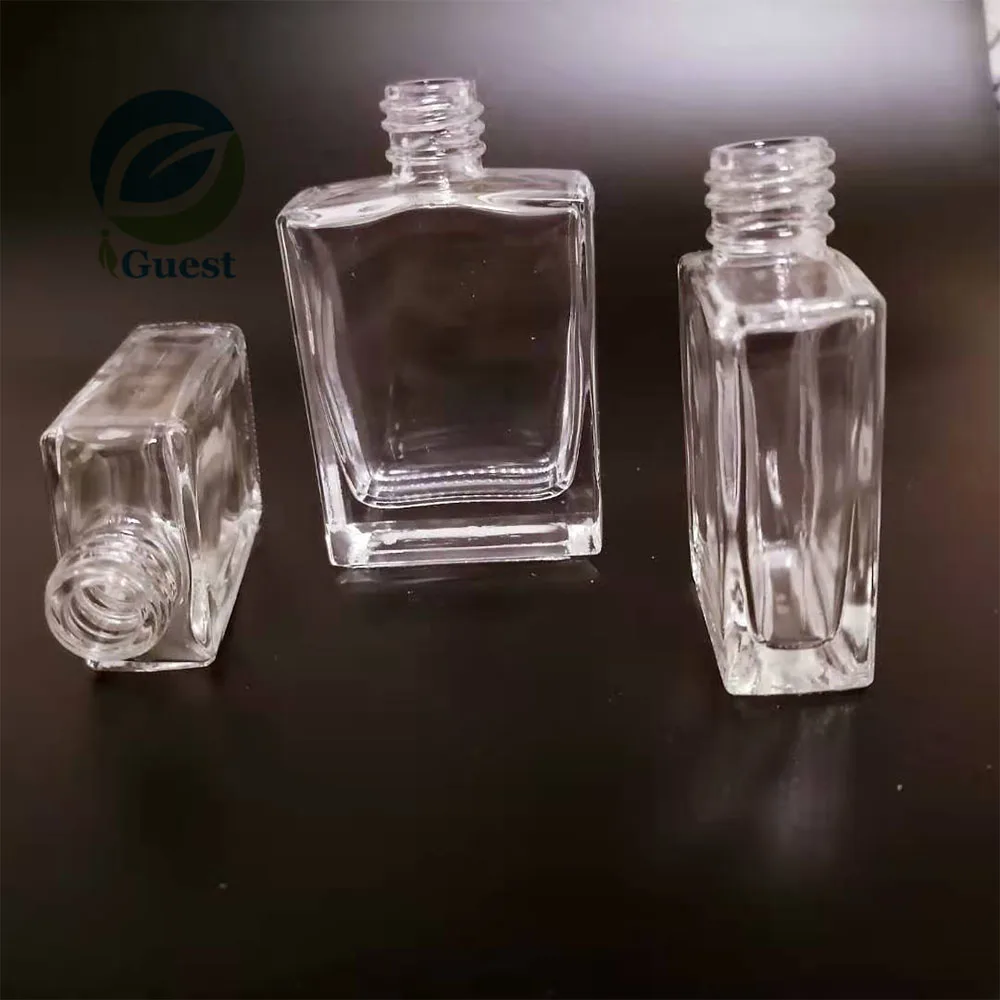 flat square glass aromatherapy reed diffuser bottles perfume rectangle glass bottle with multiple caps