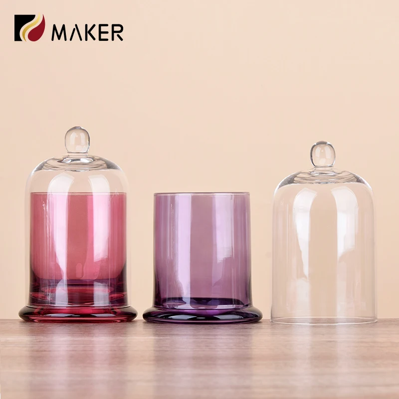 Aroma Jars Wholesale Empty Crystal 8oz 10oz Custom Luxury Colorful Glass Candle Vessels Jar With Bell Shaped Cloche Dome Lids
