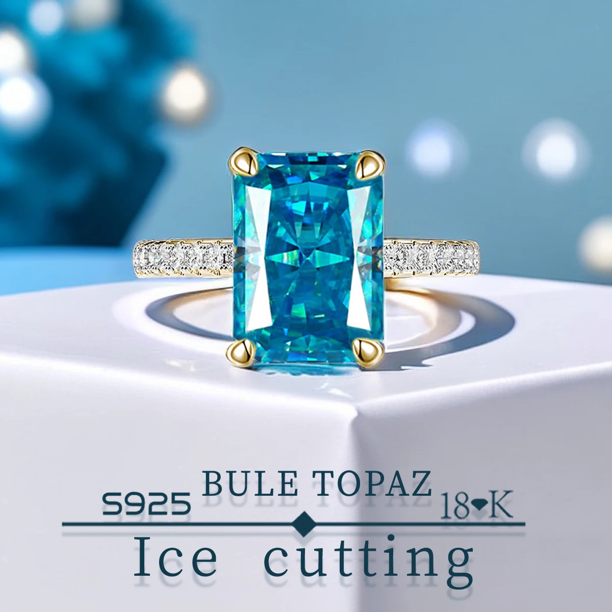 S925 Silver Classic Ring Topaz Blue Fine Quality Zircon Ice cut silver plated platinum and gold for an elegant ladies ring