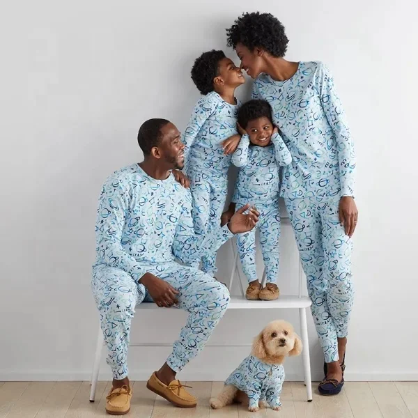 Home Wear Casual Long Sleeve Sleepwear Pet Dad Mom And Kids Baby  Family Pajamas Set