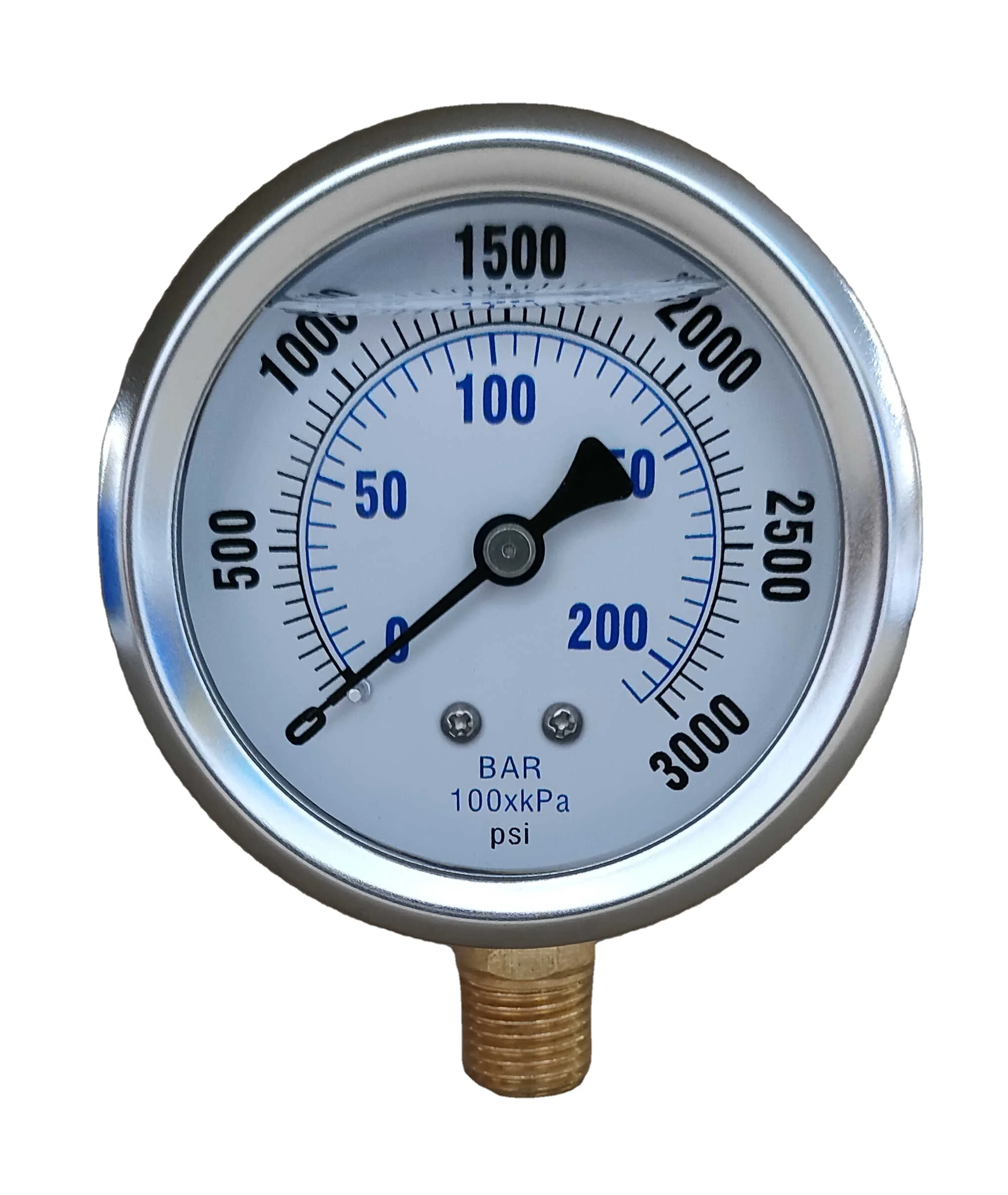 Professional Made 2.5 INCH L-A 0-3000psikPabar,14NPT Liquid filled bourdon tube oil pressure gauge