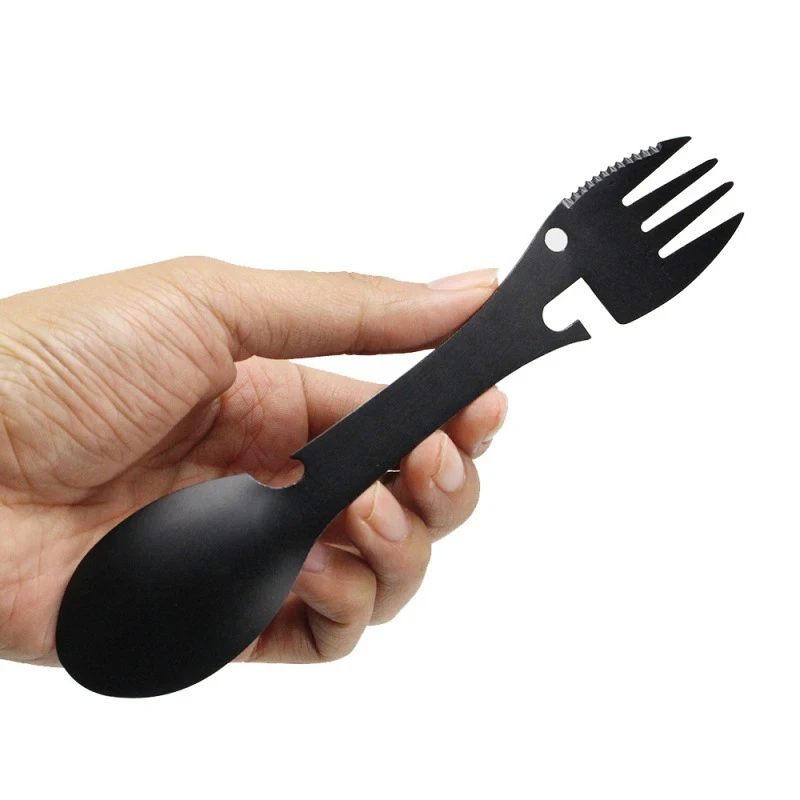 Stainless steel multifunctional 5 in 1 knife, fork and spoon outdoor picnic integrated camping convenient tableware