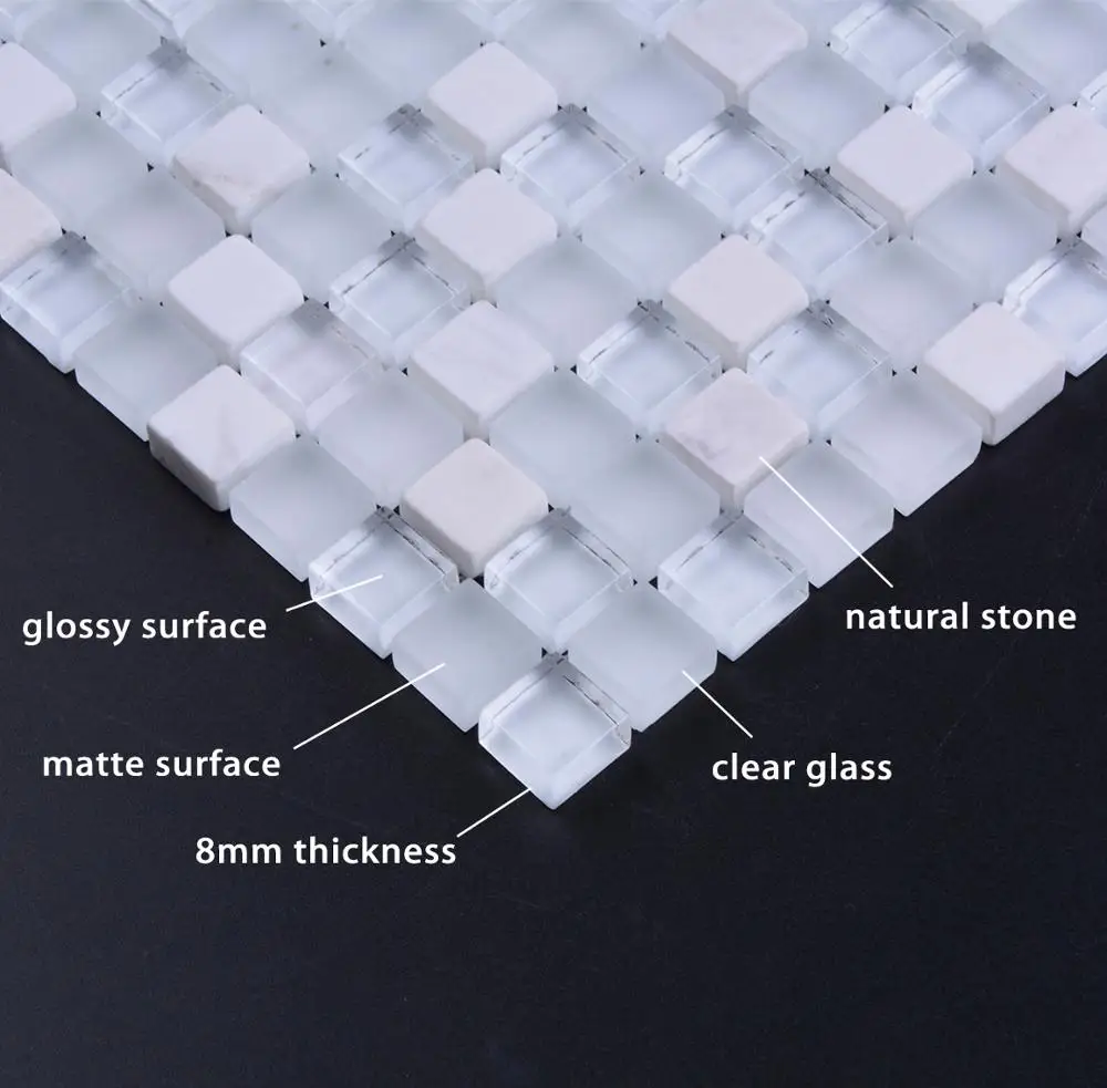 Carrara marble 15x15 mm white glass mosaic tile for shower room wall decoration