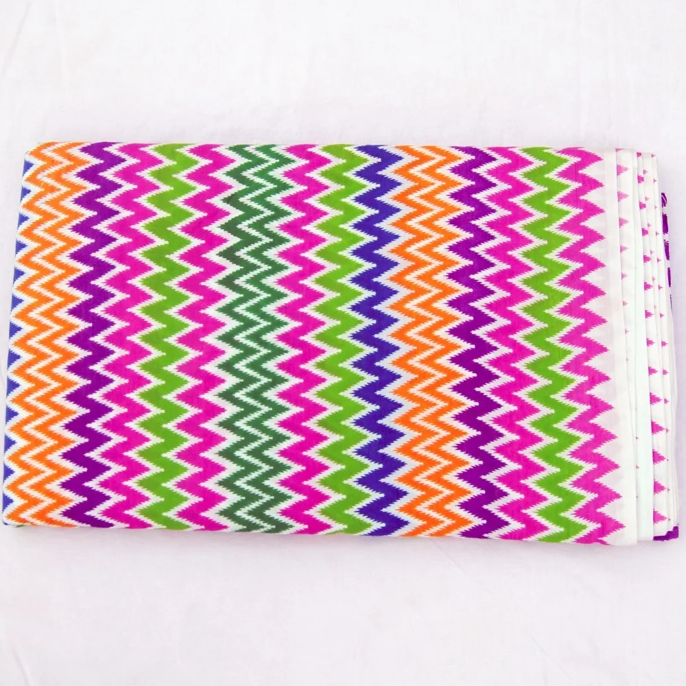 Premium Quality Zig Zag Block Printed Multi Color Fabric Indian Cotton Handmade Dress Making Fabric For Clothing Wholesale
