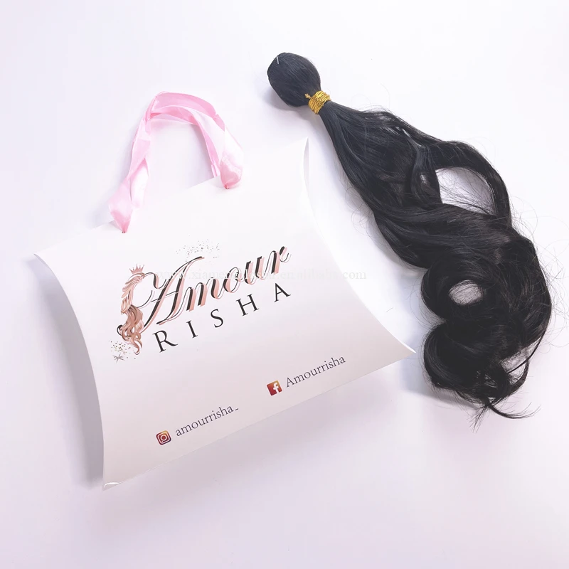 Luxury Custom LOGO Printing 1 bundle hair extension packaging wig pillow boxes with handle