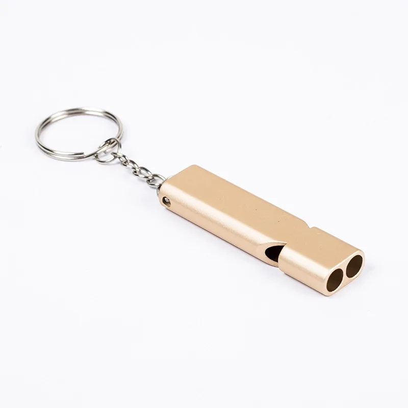 Custom logo print Aluminium alloy Detonation high frequency double tube  metal outdoor survival whistle