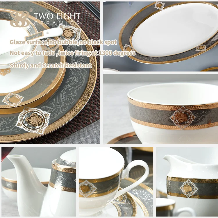 Porcelaine Plates Sets Dinnerware Luxury Gold Rim Charger Plates New Design Plates Sets Dinnerware Luxury Tableware