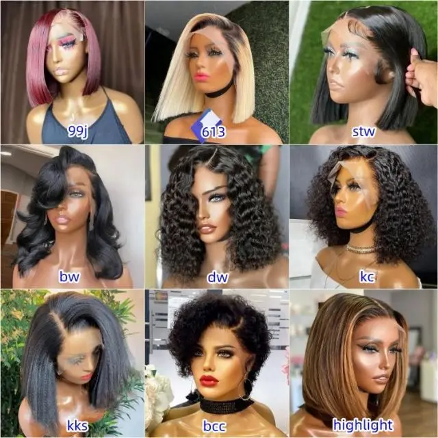 Best Quality 100% Brazilian Virgin Human Hair 613 Lace frontal Wig With Bangs, Wholesale Short Wavy Bob Pixie Cut Wig