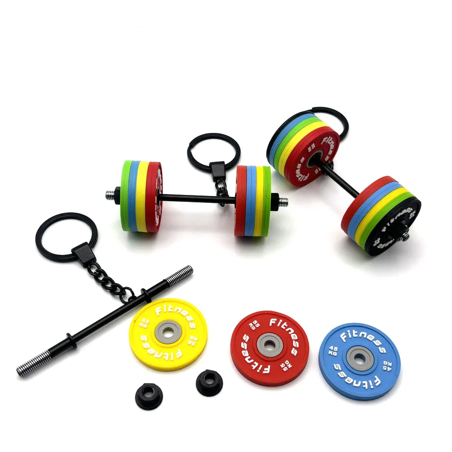 Metal Crafts Dumbbell 55/45/35/25/10KG DIY Business Anime 3D llaveros CHAVEIRO Sand Filled Weight Plates Discs  Barbell Keychain