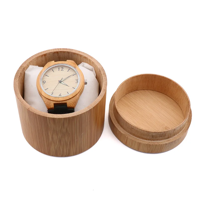 Cheap Personalized Men Storage Boxes Watches Round Pocket Wholesale Retail Custom Wrist Luxury Single Bamboo Wooden Watch Box