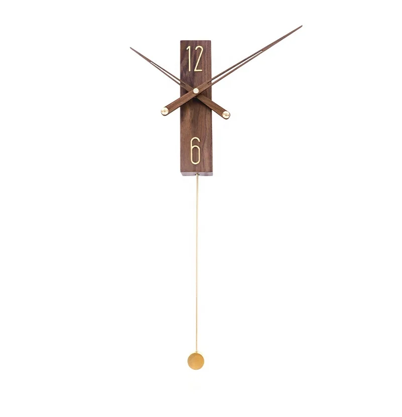 modern simple style home decor wall clock solid wood with copper pendulum art for living room bed room dinning room wall decor