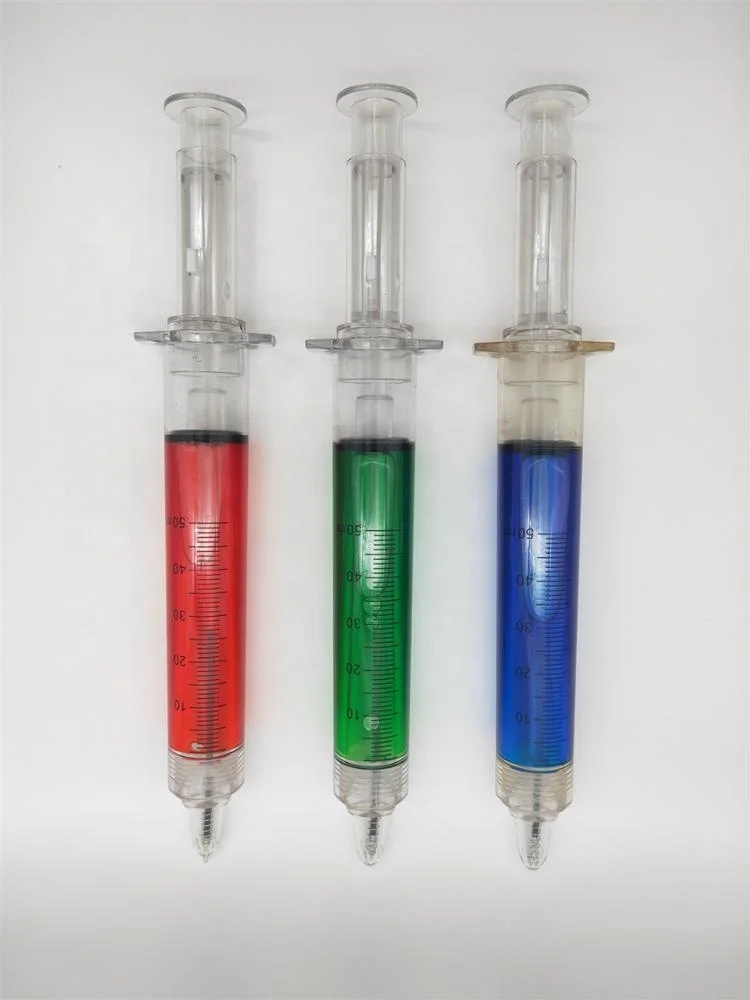 Novelty Retractable Jumbo plastic big syringe ballpoint pen injection custom LOGO