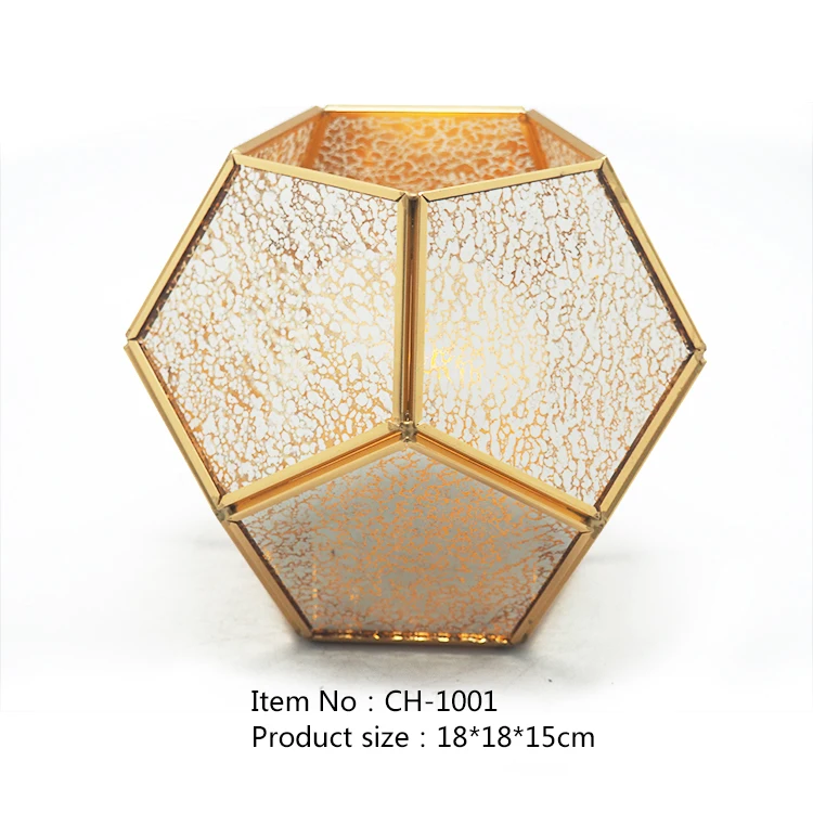 CH-1001 New style home decor square glass and gold lantern candle holder