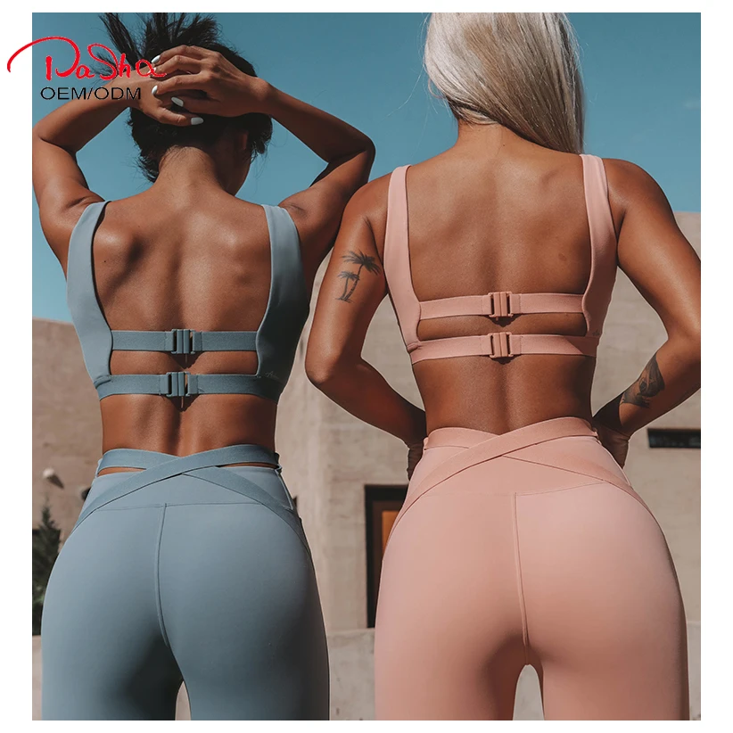 Pashasunshine  custom  Female  yoga gym Crop top and Push Up leggings women fitness set