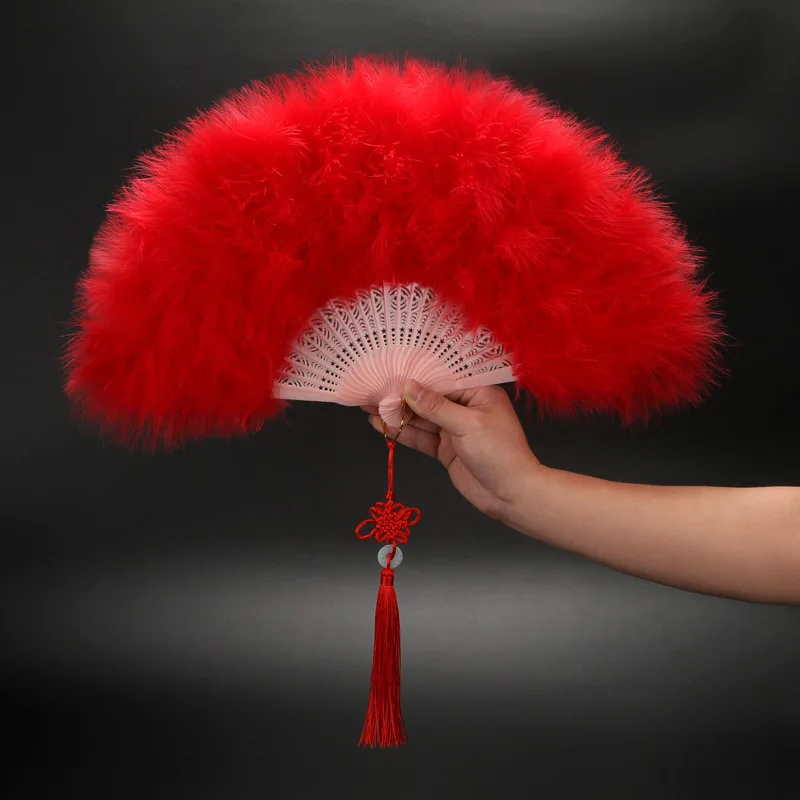 Wholesale dyed folding hand fan ostrich turkey feather fan wedding