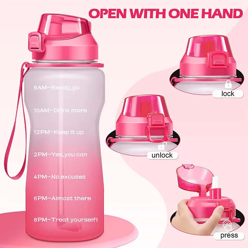 High Quality Half Gallon Insulated Drinking Plastic Ombre Pink Outdoor Sports Water Bottles