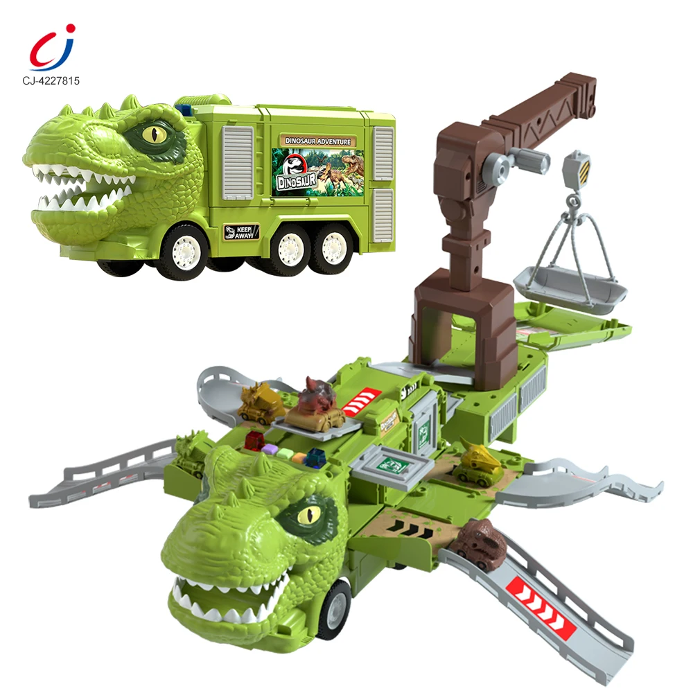 Chengji Indoor Outdoor Dinosaur Transport Truck Light Music Engineering Vehicle 2in1 Deformation Car Model Toy for Boys