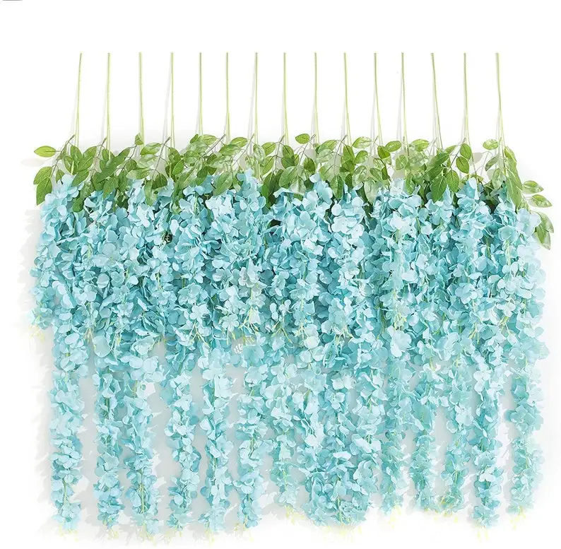 AL-18 cheap decorative plastic vine long stem silk white wisteria flowers garland artificial wisteria for sale