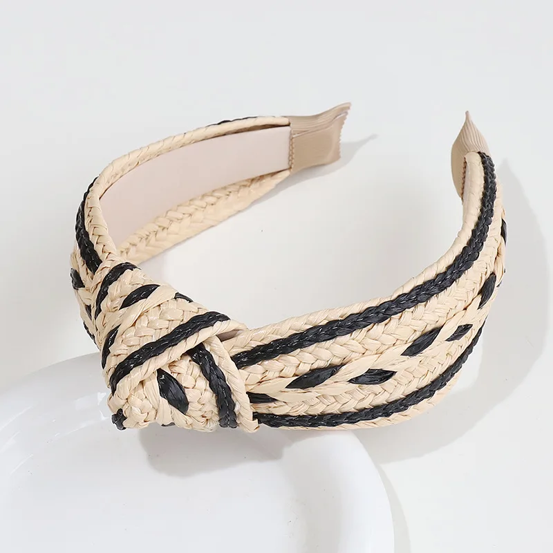 Retro Summer Straw Lafite Resort Style Knotted Headband Fashion on Vacation Hair Accessories For Women