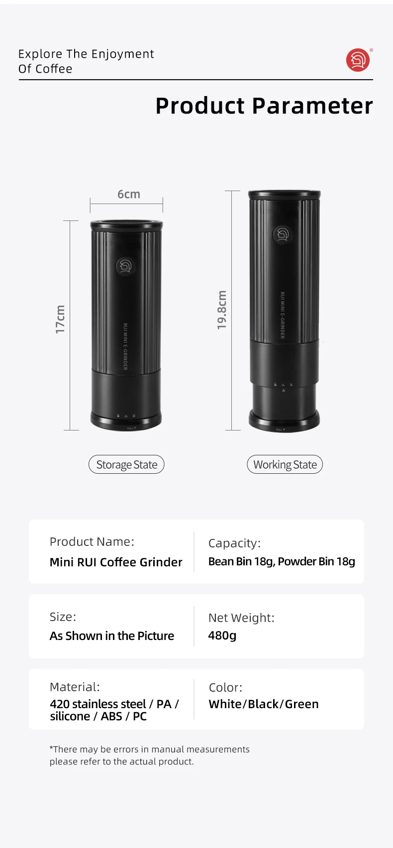 ZeroHero Mini RUI Portable USB Espresso Grinder Coffee Mill Electric Coffee Bean Grinder
