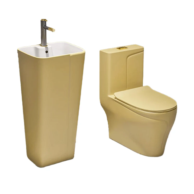 Inodoro Con Lavamanos Sanitary Ware Suite Ceramic Art Washbasin Commode Yellow Wc Toilet Sets Bathroom