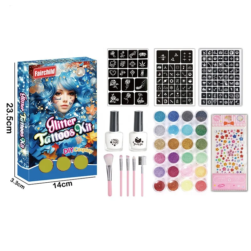 Factory Direct Sales Temporary Tattoos Stencils Party Toys Glitter Make Up Kits Halloween Stickers tattoos TikTok Hot Selling