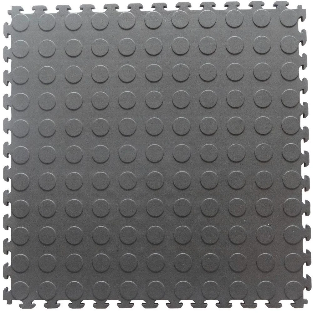 Flexible Raised Coin Pattern Gray PVC Garage Vinyl Flooring Tile