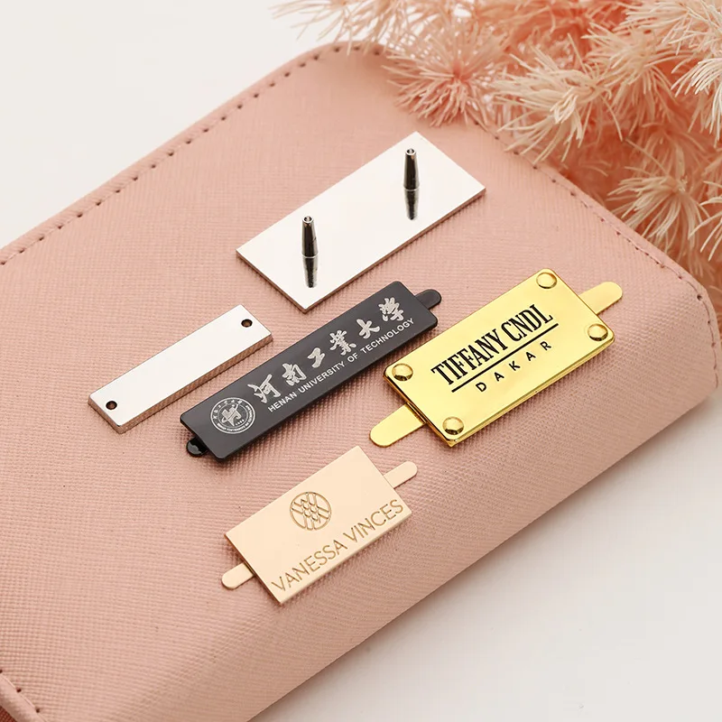 Customized Plated  Zinc alloy Brand Logo Tags Metal Plate Rectangle Engraved  Metal  Label
