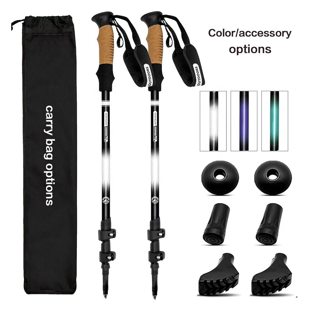 Custom Aluminum 7075 adjustable nordic walking sticks collapsible backpacking hiking trekking poles