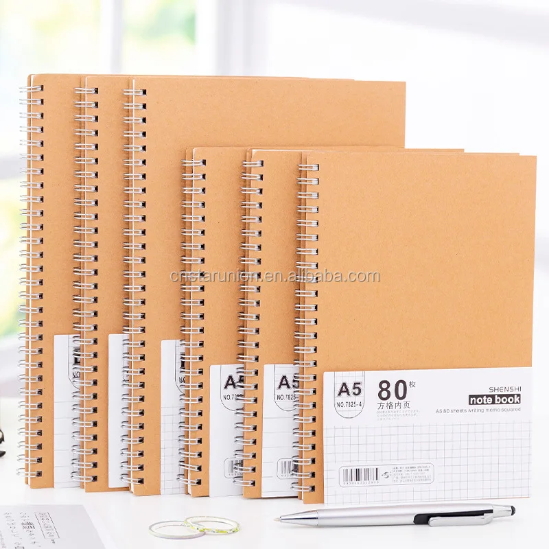 China Manufacturer Kraft Paper Cover Metal Rings Spiral Book Customized LOGO Office Notepads For Girls And Boys Birthday Present