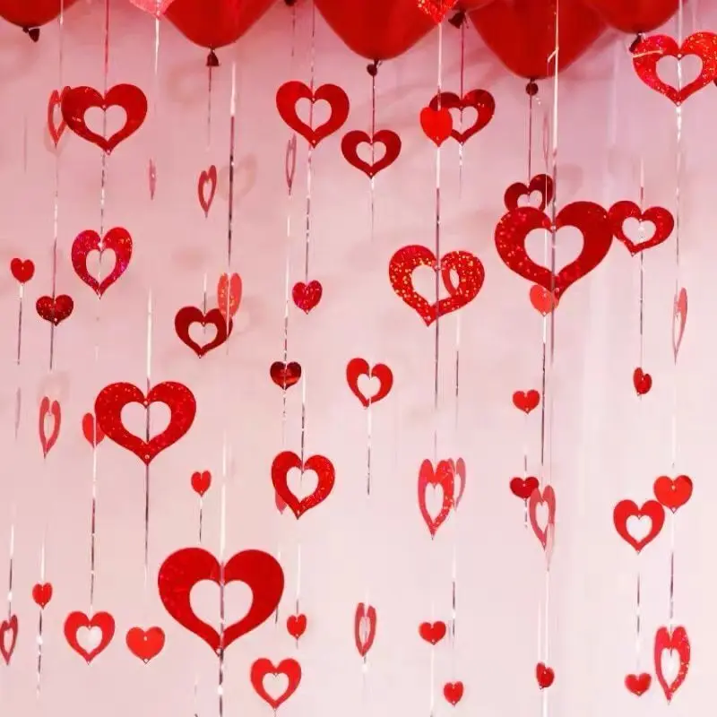 100 Pcs Hollow Heart Shape Sequins Balloons Pendant with Ribbon String for Wedding Birthday Party Decoration