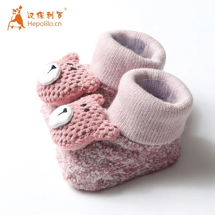 Factory Stocking Supply Anti Slip Girl Boy Toddlers Knitted Baby Socks Bowknot  Design Organic Cotton 3d Baby Slipper Socks
