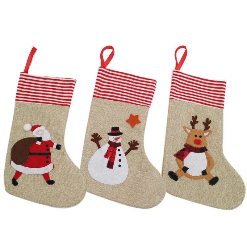 New Design North Pole Stocking Natural Fabric Reusable Santa Snowman Reindeer Stocking Novelty Christmas Characters